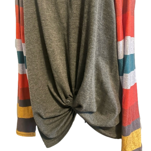 Y2k Striped Off shoulder Long Sleeve Shirt casual Multicolor boatneck medium - Picture 5 of 5